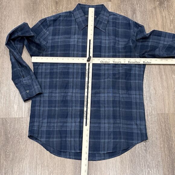 John Varvatos Shirt Mens Medium Blue Plaid Linen Cotton Long Sleeve Button Front - Picture 3 of 9
